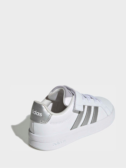 adidas White/Silver Grand Court 3.0 Elastic Lace Kids Trainers image 4