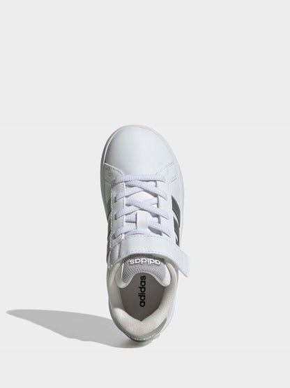adidas White/Silver Grand Court 3.0 Elastic Lace Kids Trainers image 6