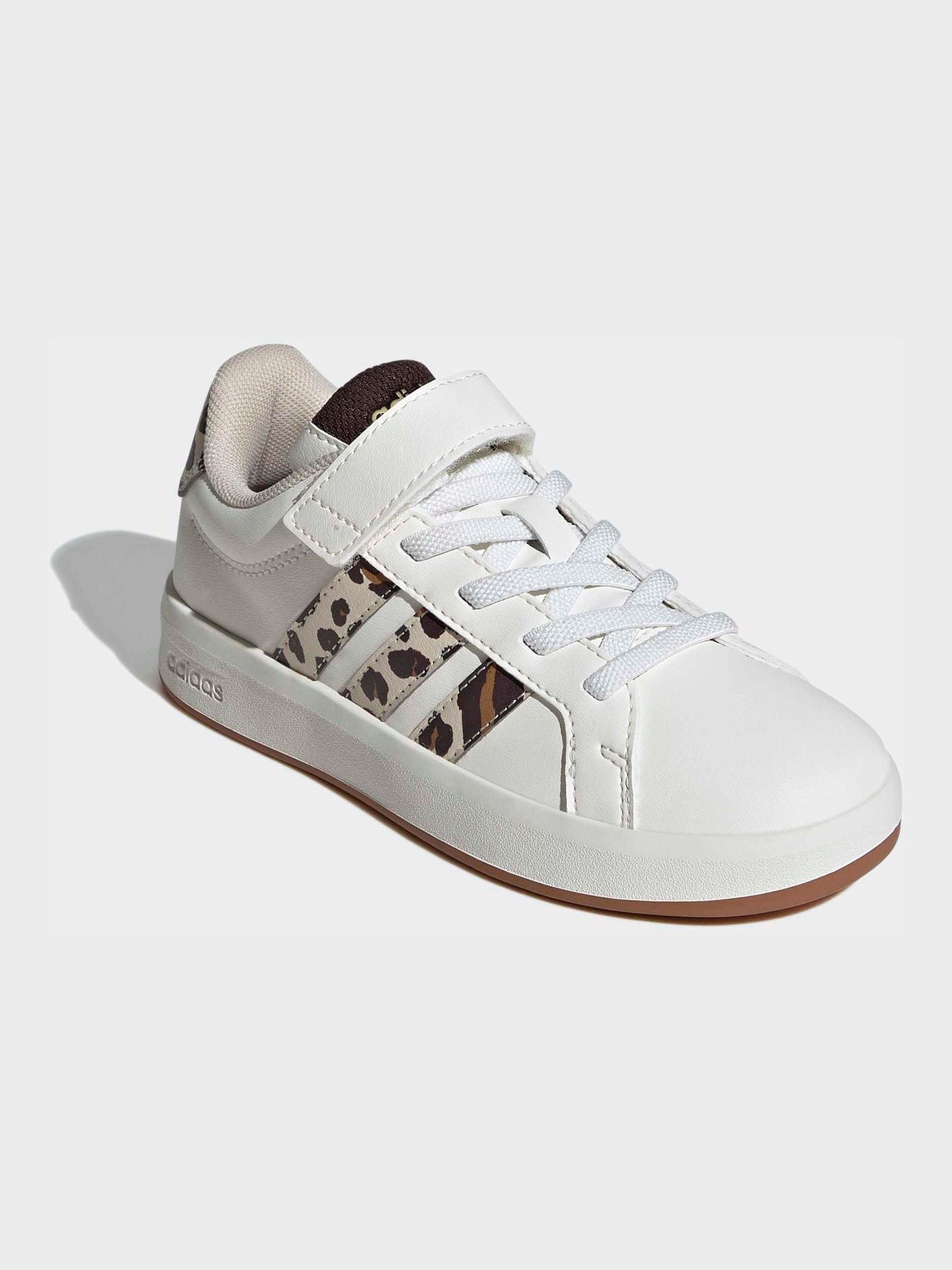 adidas White Grand Court 3.0 Elastic Lace Kids Trainers image 2