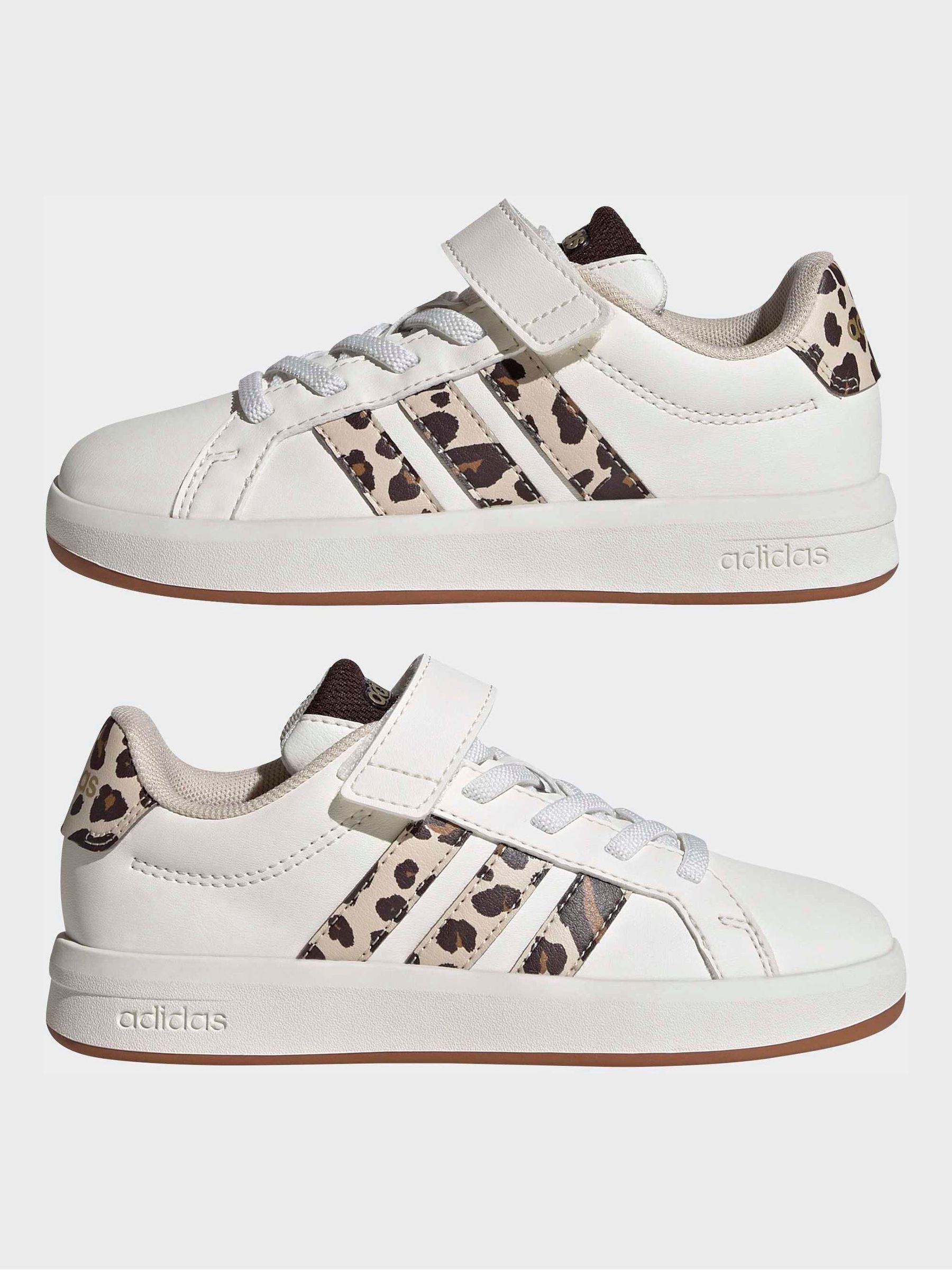 adidas White Grand Court 3.0 Elastic Lace Kids Trainers image 3