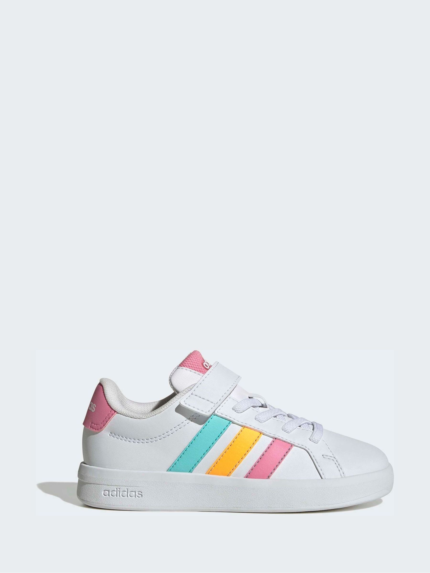 adidas White/Multi Grand Court 3.0 Elastic Lace Kids Trainers image 1