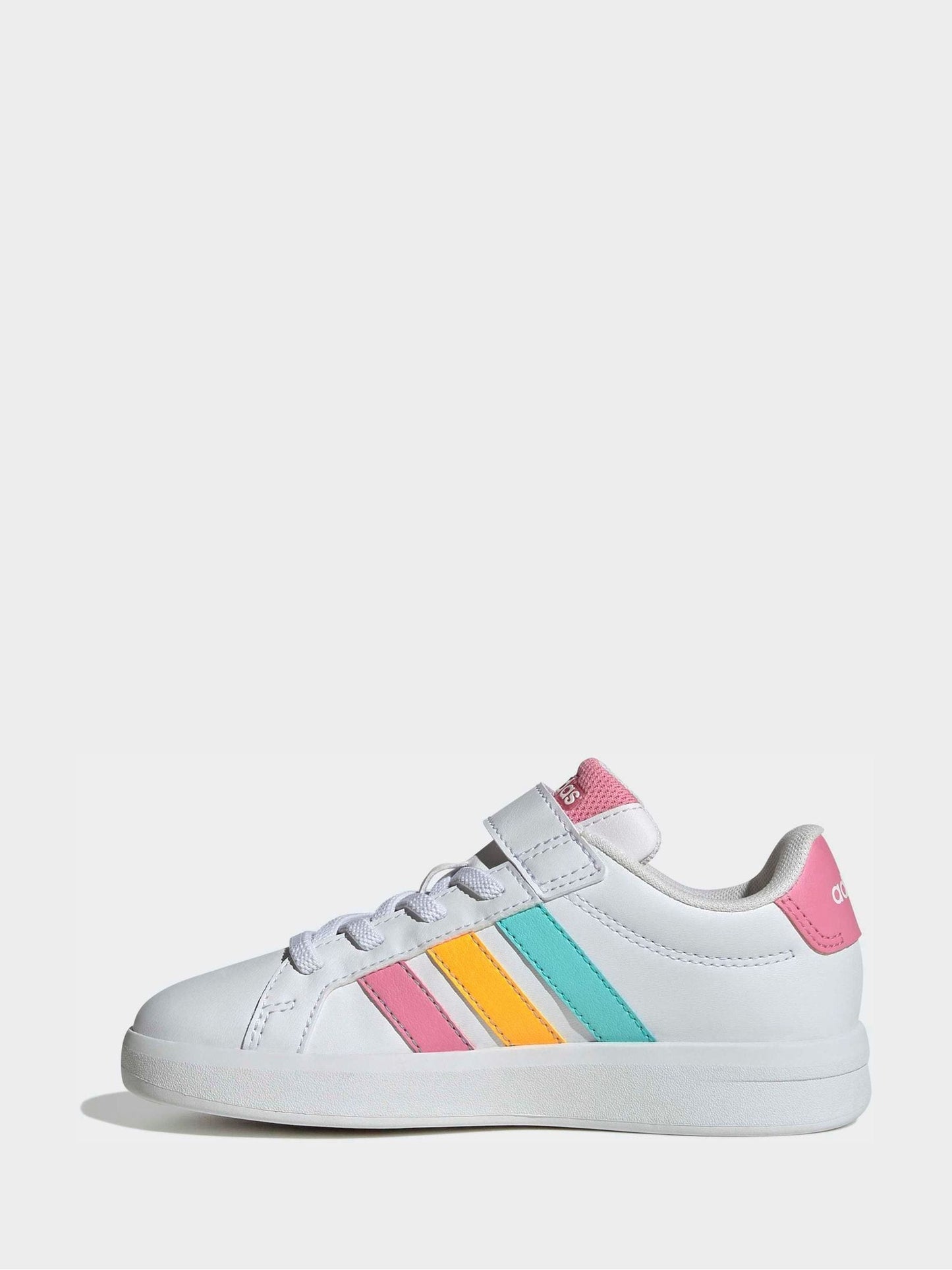 adidas White/Multi Grand Court 3.0 Elastic Lace Kids Trainers image 2