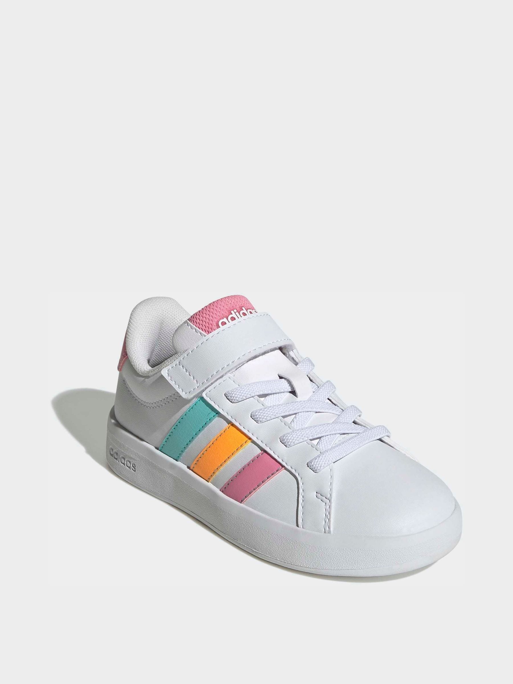 adidas White/Multi Grand Court 3.0 Elastic Lace Kids Trainers image 3