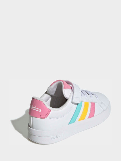 adidas White/Multi Grand Court 3.0 Elastic Lace Kids Trainers image 4