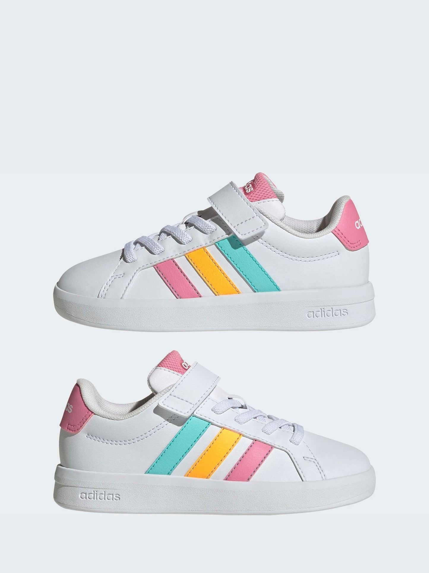 adidas White/Multi Grand Court 3.0 Elastic Lace Kids Trainers image 5