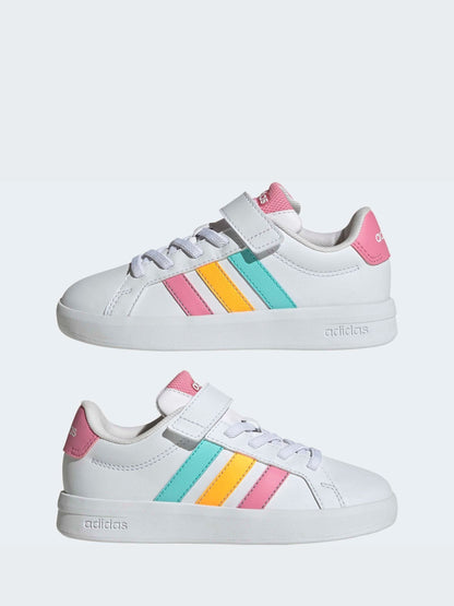 adidas White/Multi Grand Court 3.0 Elastic Lace Kids Trainers image 5