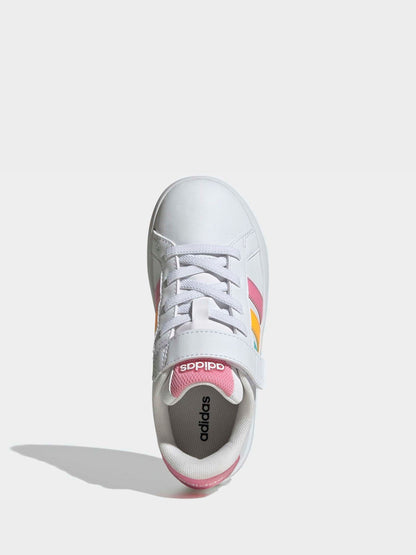 adidas White/Multi Grand Court 3.0 Elastic Lace Kids Trainers image 6