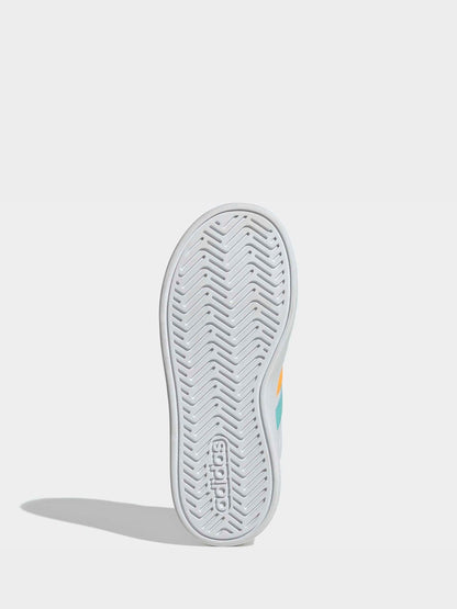 adidas White/Multi Grand Court 3.0 Elastic Lace Kids Trainers image 7
