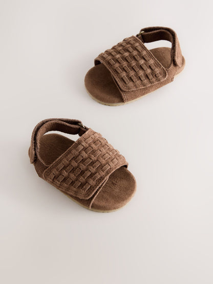 Tan Brown Woven Suede Touch Fastening Baby Sandals (0-2mths) image 1