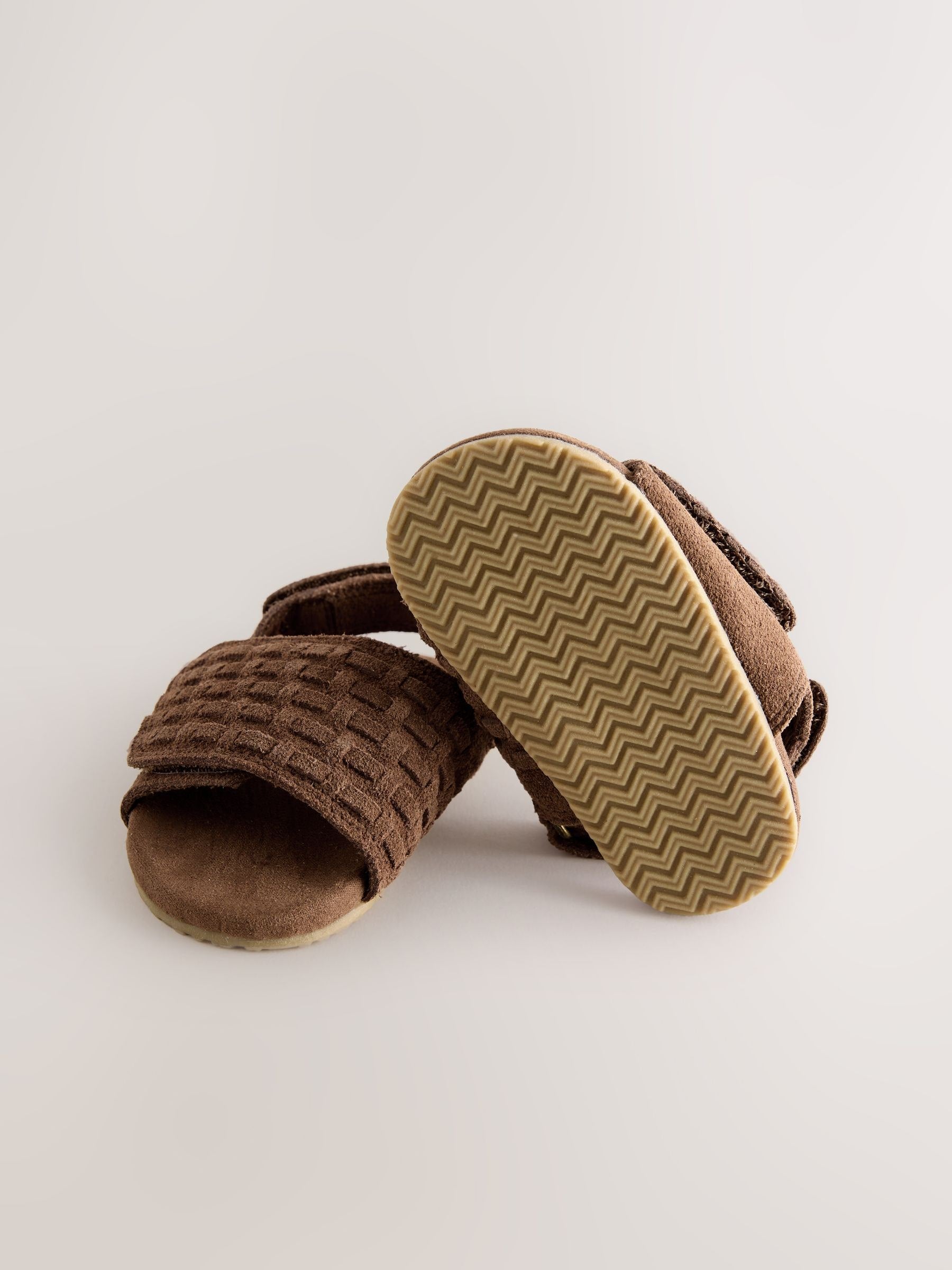 Tan Brown Woven Suede Touch Fastening Baby Sandals (0-2mths) image 3