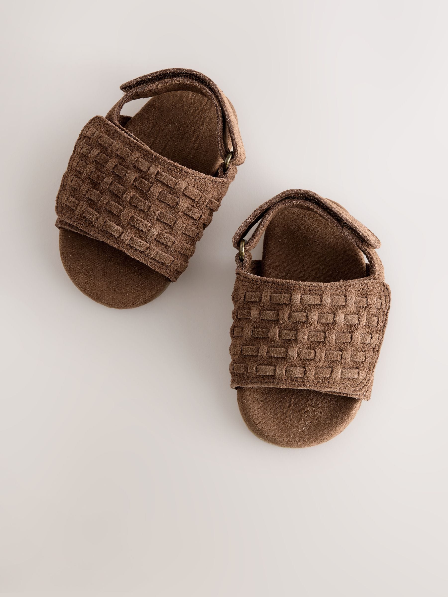 Tan Brown Woven Suede Touch Fastening Baby Sandals (0-2mths) image 4