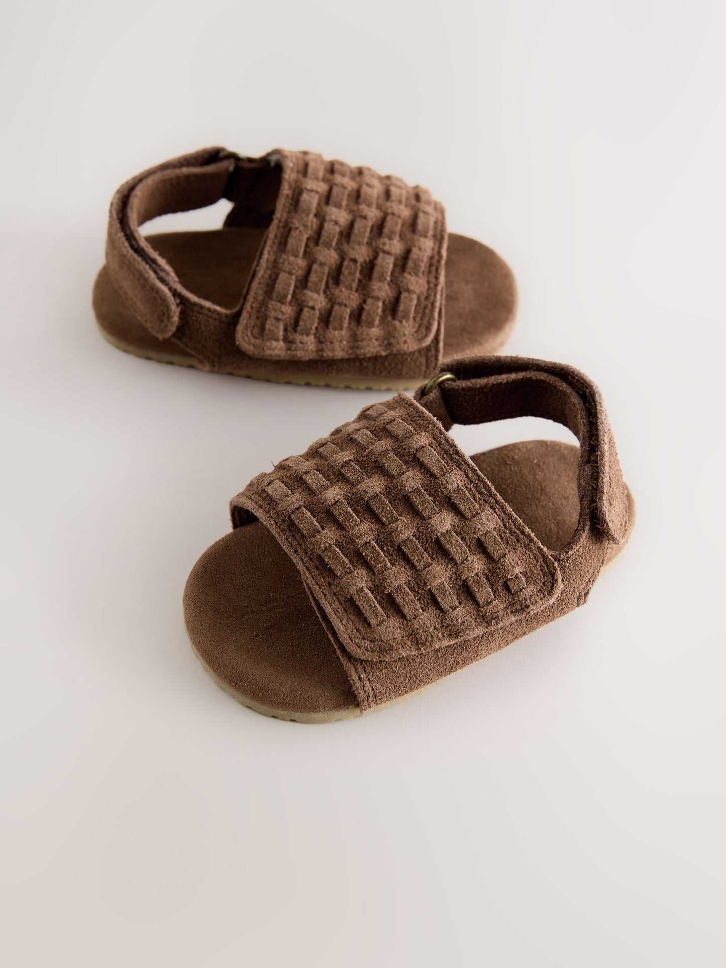 Tan Brown Woven Suede Touch Fastening Baby Sandals (0-2mths) image 5