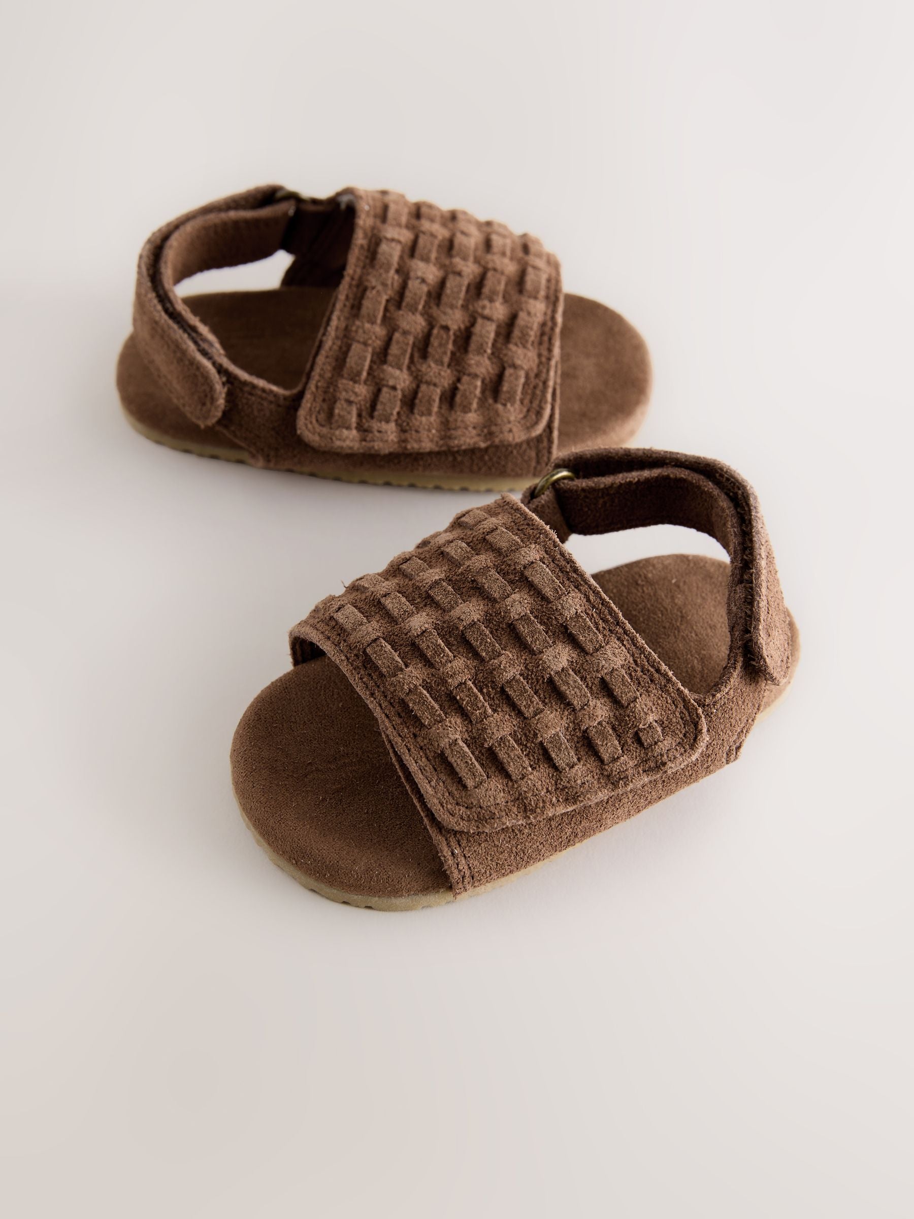 Tan Brown Woven Suede Touch Fastening Baby Sandals (0-2mths) image 5