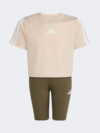 Dsiney Kidz - adidas Brown Train Essentials 3-Stripes T-Shirt and Bike Short Set Kids image 6