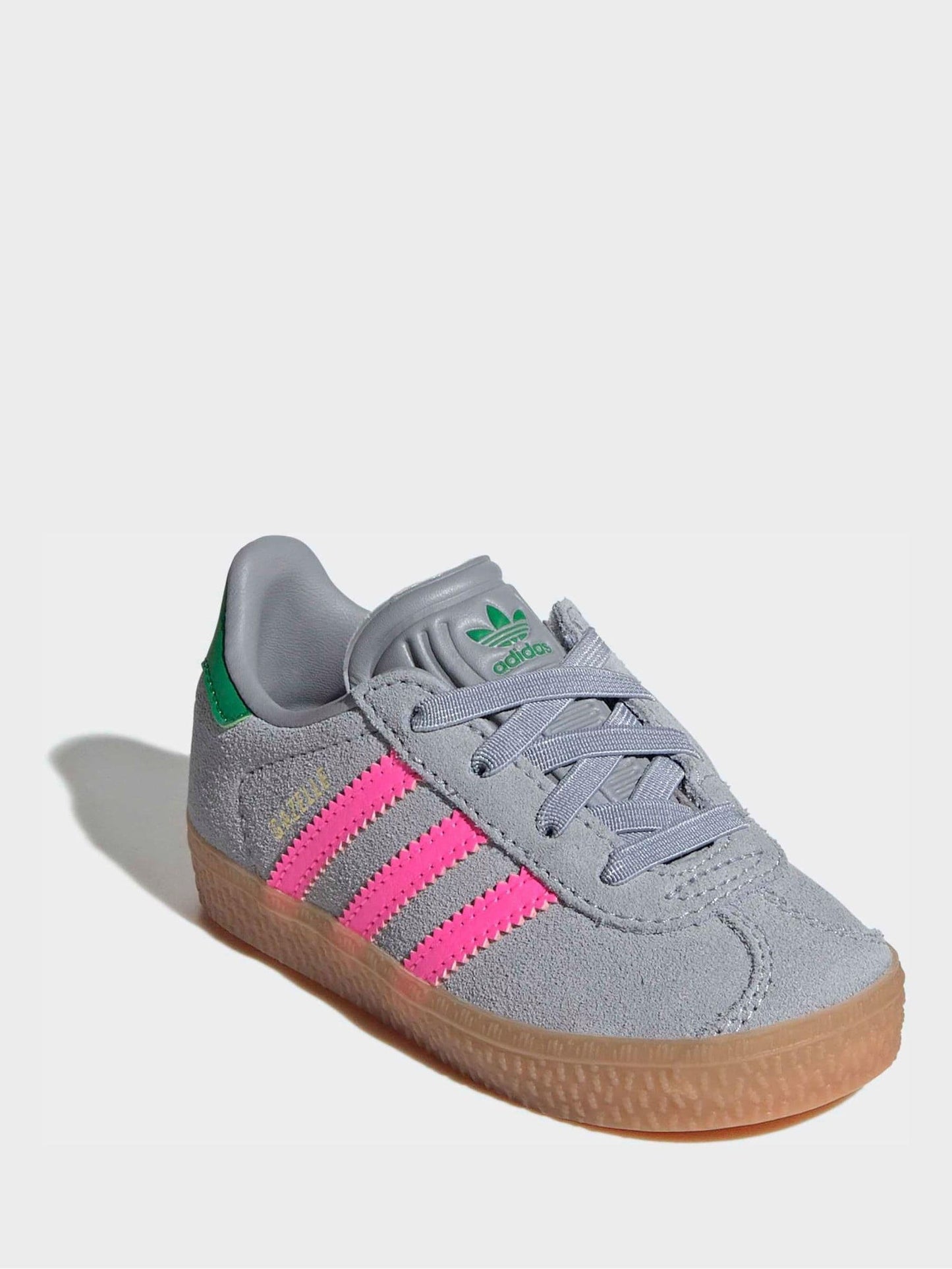 adidas Originals Grey/Pink Gazelle Comfort Closure Elastic Laces Infant Trainers image 3