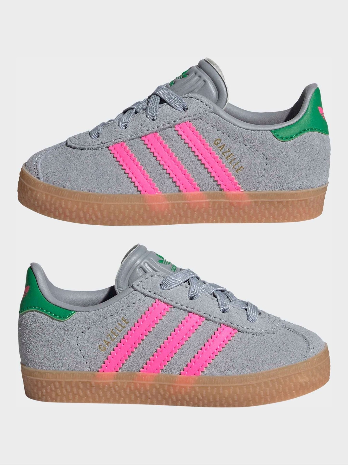 adidas Originals Grey/Pink Gazelle Comfort Closure Elastic Laces Infant Trainers image 5