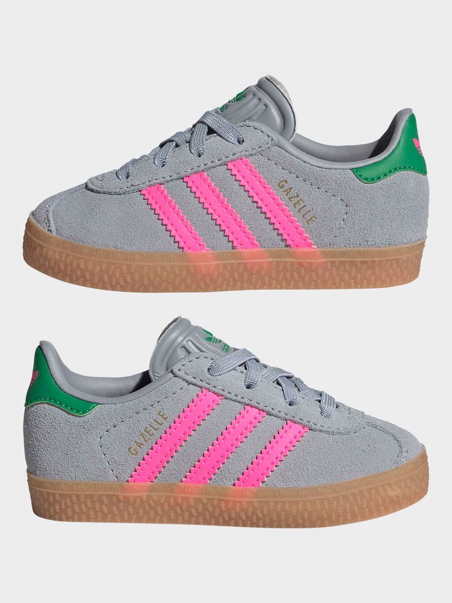 adidas Originals Grey/Pink Gazelle Comfort Closure Elastic Laces Infant Trainers image 5
