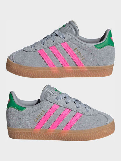 adidas Originals Grey/Pink Gazelle Comfort Closure Elastic Laces Infant Trainers image 5