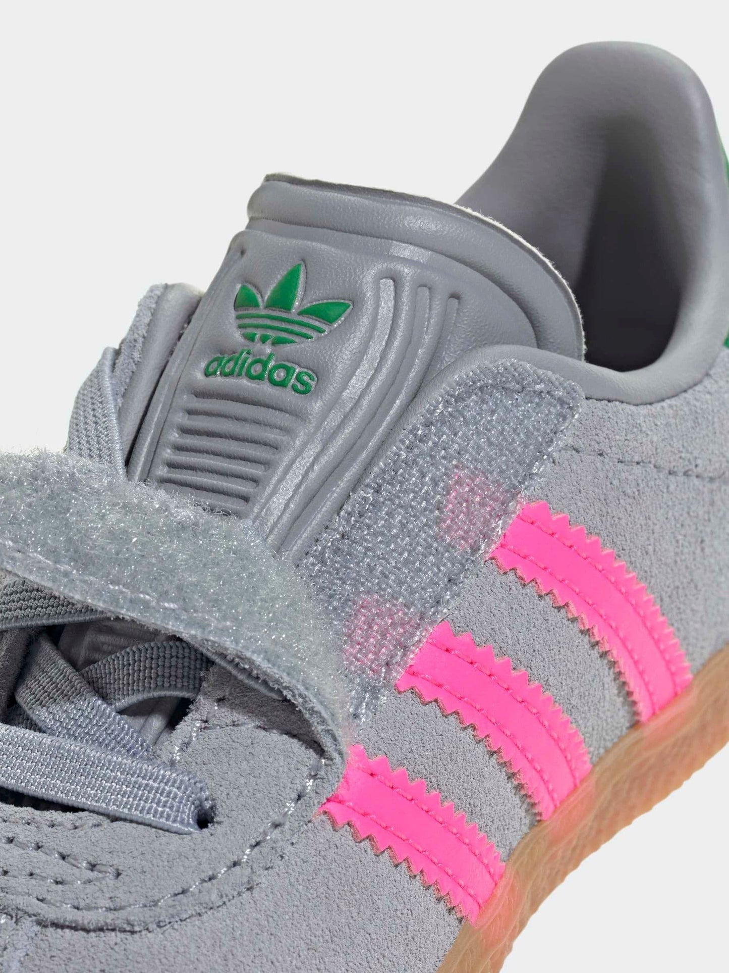 adidas Originals Grey/Pink Gazelle Comfort Closure Elastic Laces Infant Trainers image 9