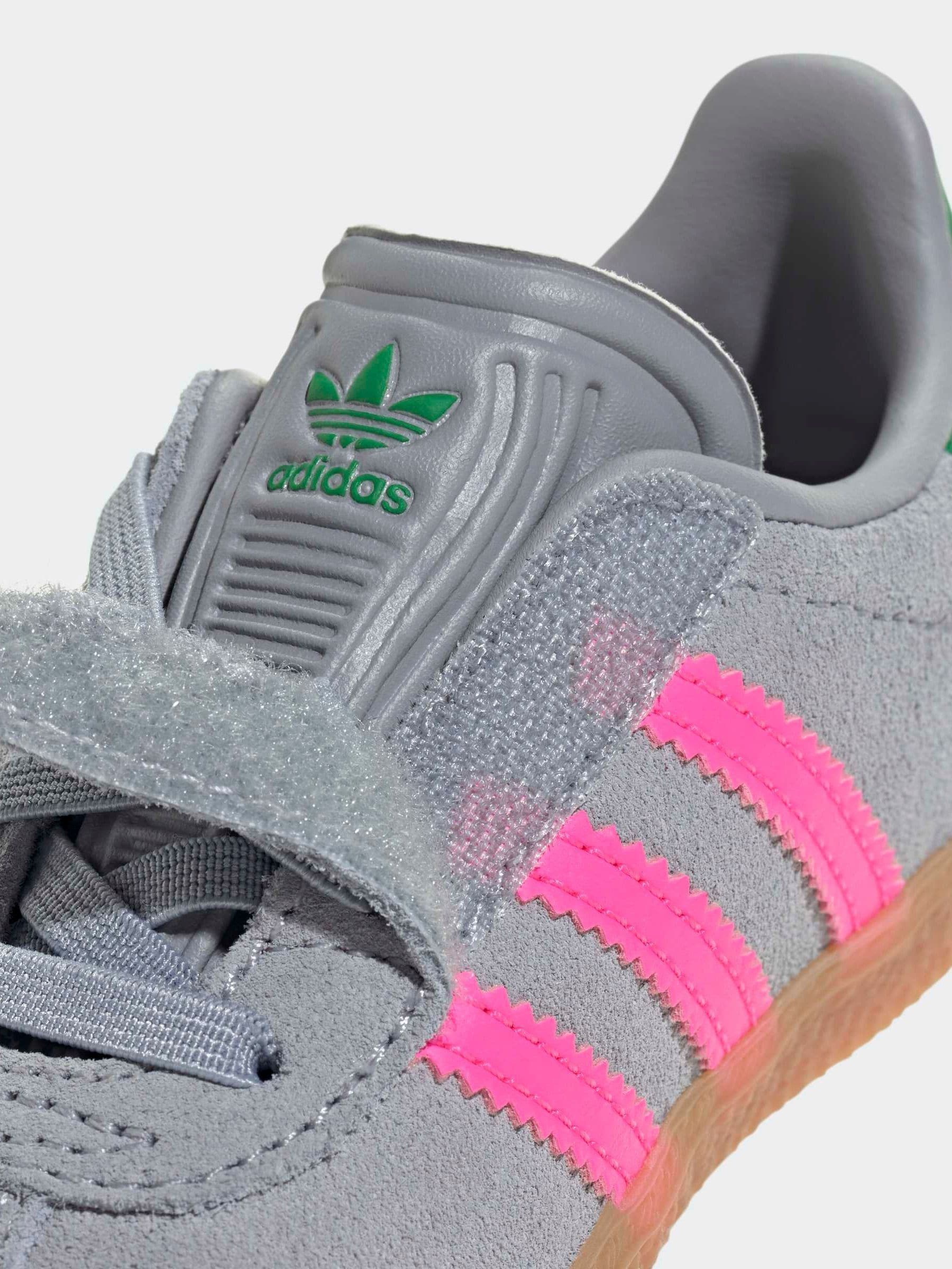 adidas Originals Grey/Pink Gazelle Comfort Closure Elastic Laces Infant Trainers image 9