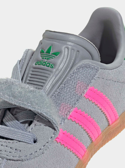 adidas Originals Grey/Pink Gazelle Comfort Closure Elastic Laces Infant Trainers image 9