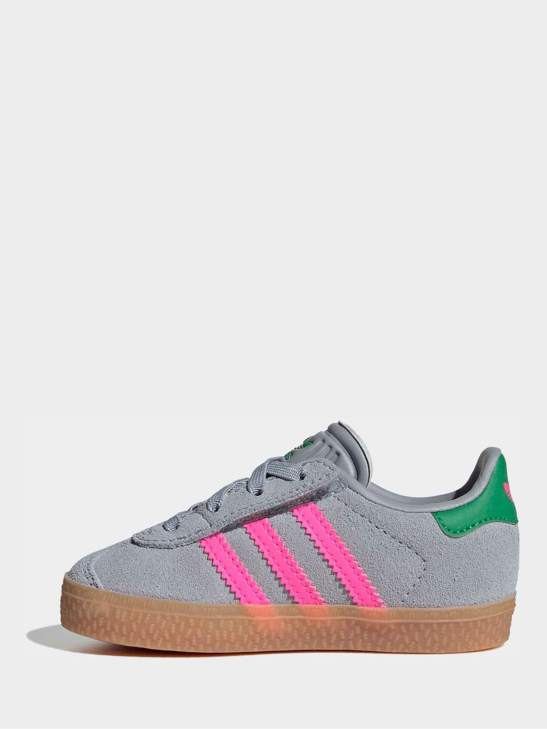 adidas Originals Grey/Pink Gazelle Comfort Closure Elastic Laces Infant Trainers image 10