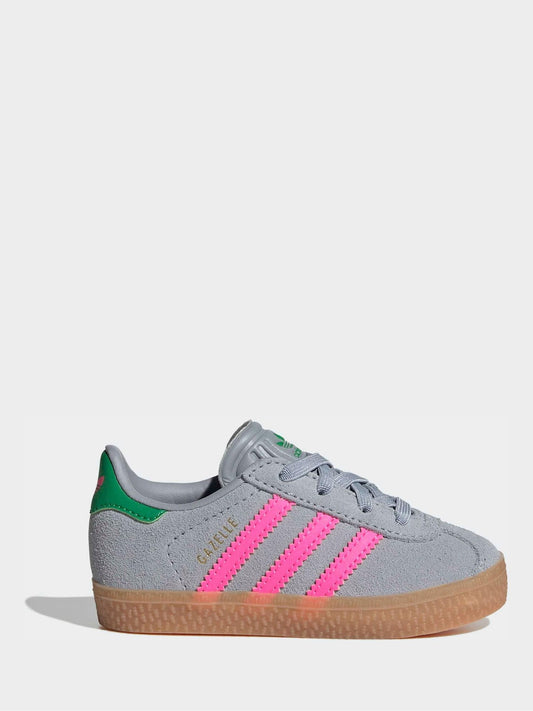 adidas Originals Grey/Pink Gazelle Comfort Closure Elastic Laces Infant Trainers image 1