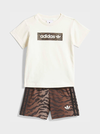 adidas Originals Brown Animal T-Shirt and Shorts Infant Set image 1