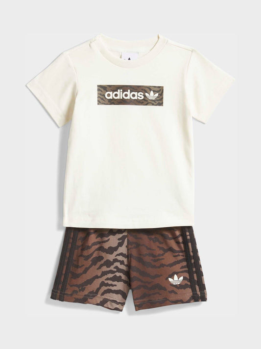 adidas Originals Brown Animal T-Shirt and Shorts Infant Set image 1