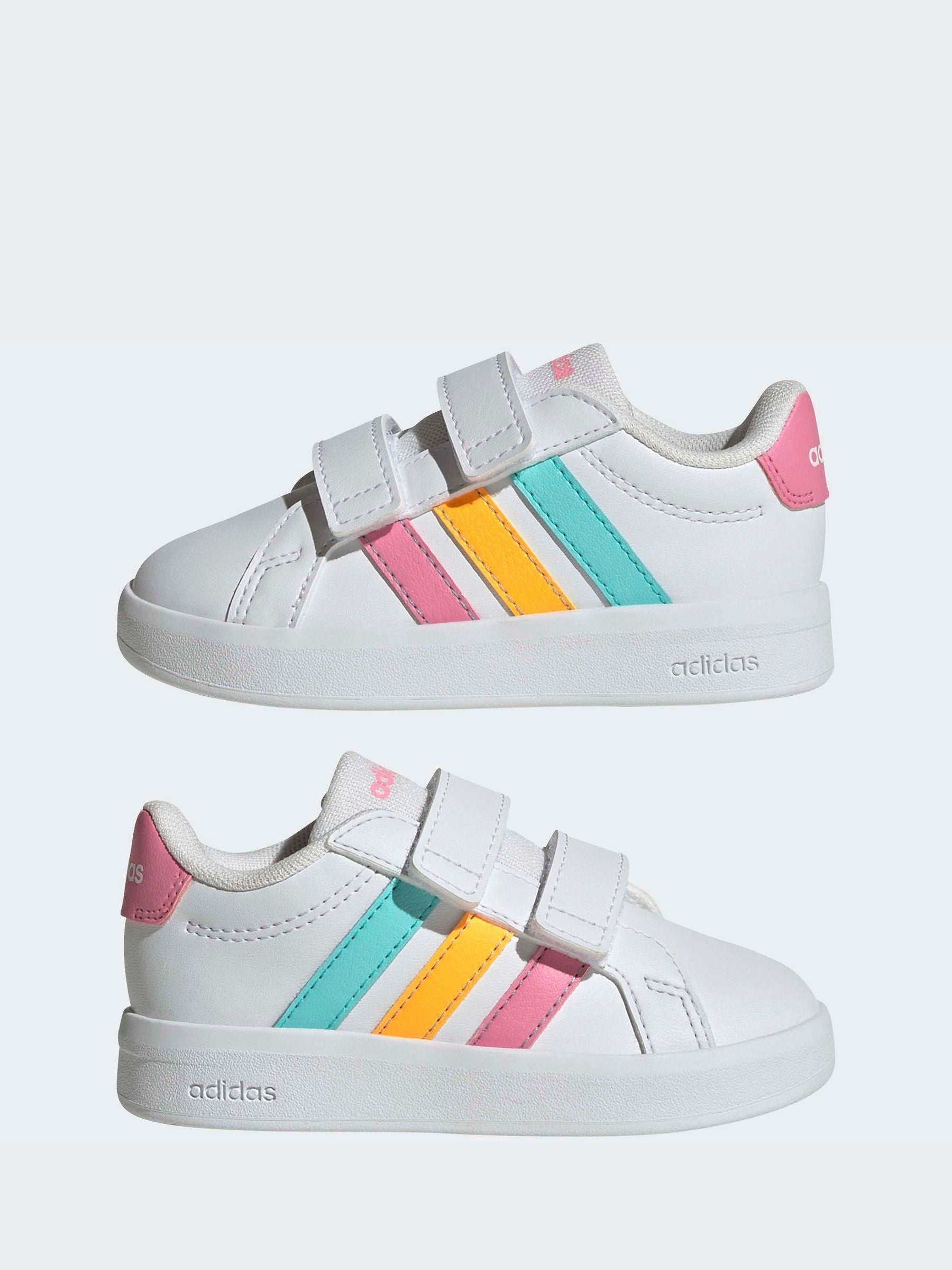 adidas White/Multi Grand Court 3.0 Infant Trainers image 5
