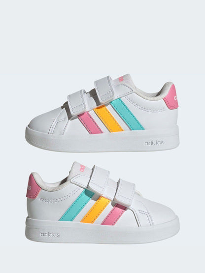 adidas White/Multi Grand Court 3.0 Infant Trainers image 5