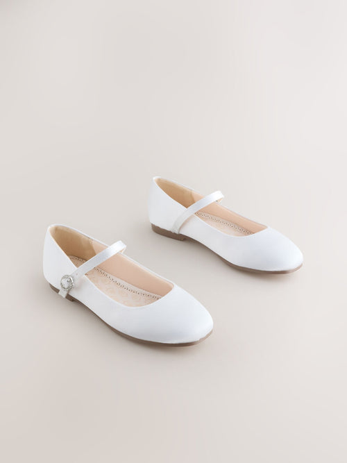 Dsiney Kidz - White Stain Resistant Satin Wide Fit (G) Mary Jane Occasion Shoes image 1