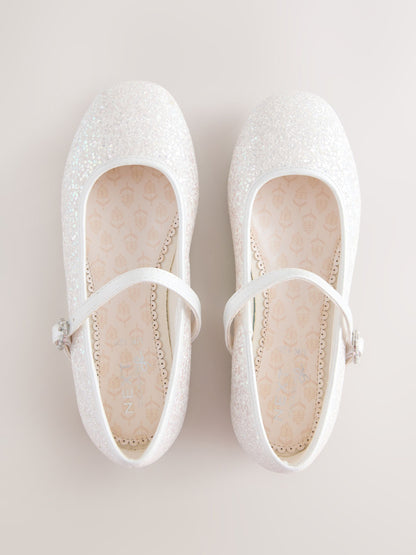 White Glitter Wide Fit (G) Mary Jane Occasion Shoes image 3