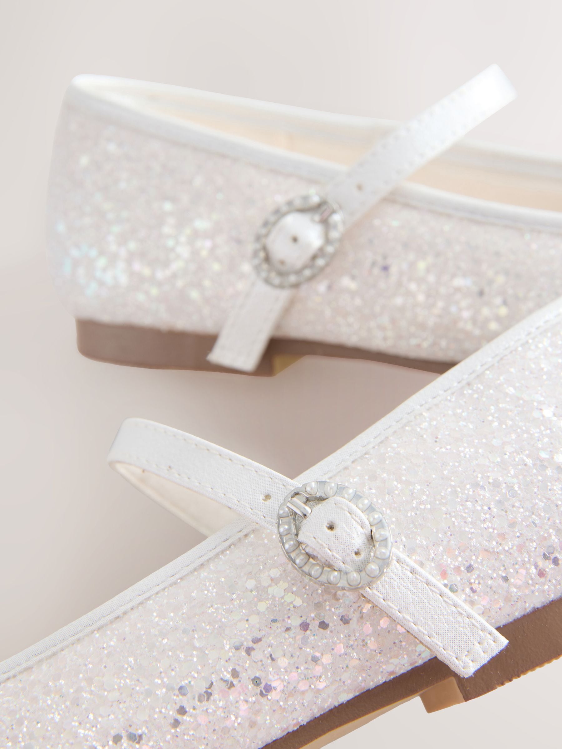White Glitter Wide Fit (G) Mary Jane Occasion Shoes image 5
