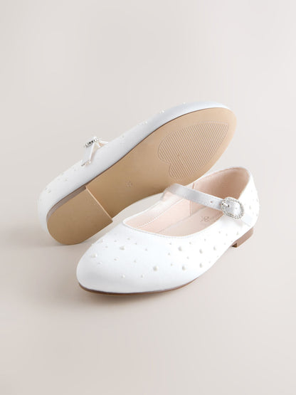 White Pearl Effect Mary Jane Flower Girl Occasion Shoes image 1