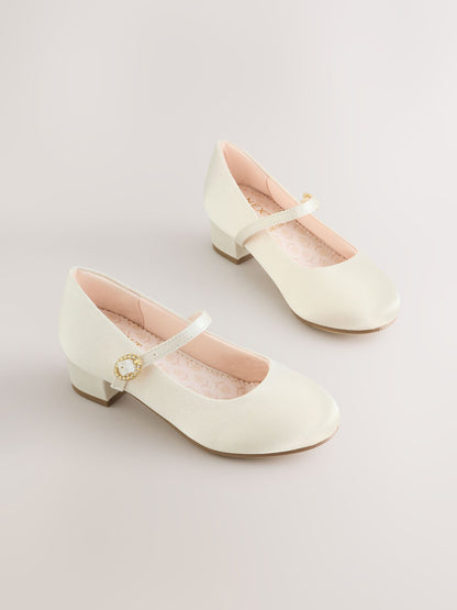 Ivory Standard Fit (F) Stain Resistant Satin Mary Jane Flower Girl Heeled Shoes image 1