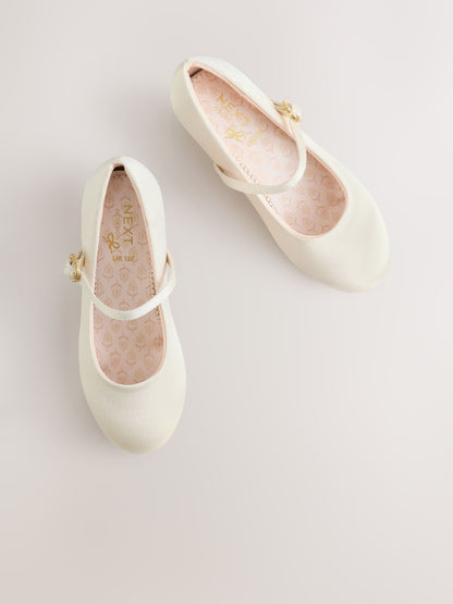Ivory Standard Fit (F) Stain Resistant Satin Mary Jane Flower Girl Heeled Shoes image 2