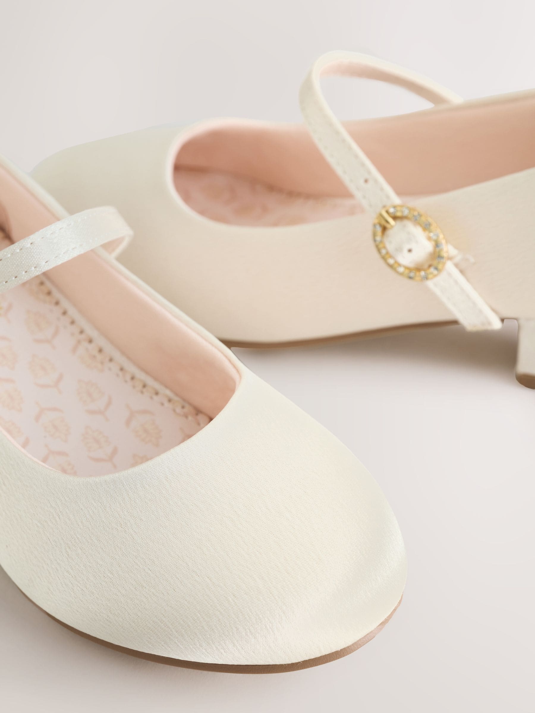 Ivory Standard Fit (F) Stain Resistant Satin Mary Jane Flower Girl Heeled Shoes image 4