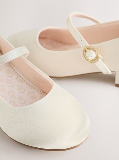 Ivory Standard Fit (F) Stain Resistant Satin Mary Jane Flower Girl Heeled Shoes image 4