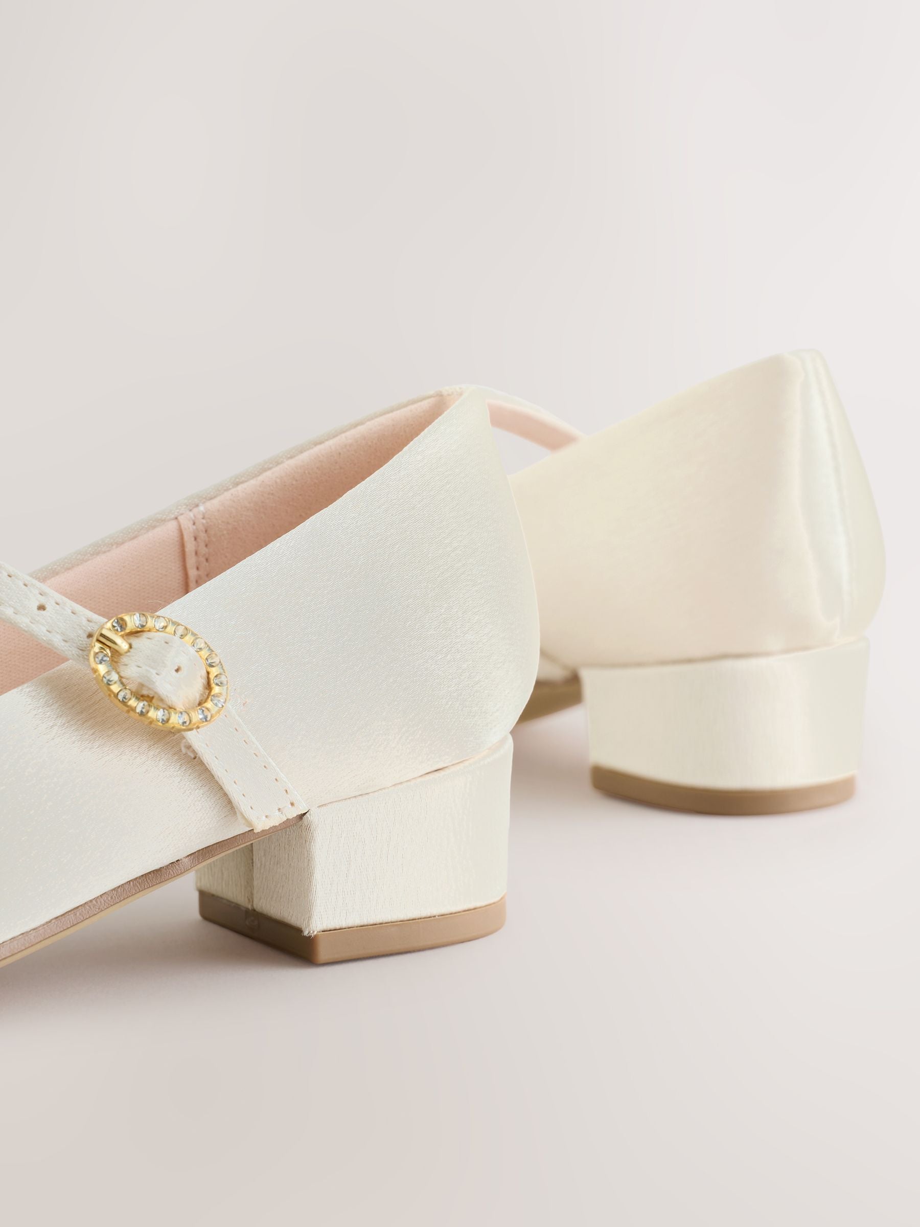 Ivory Standard Fit (F) Stain Resistant Satin Mary Jane Flower Girl Heeled Shoes image 6