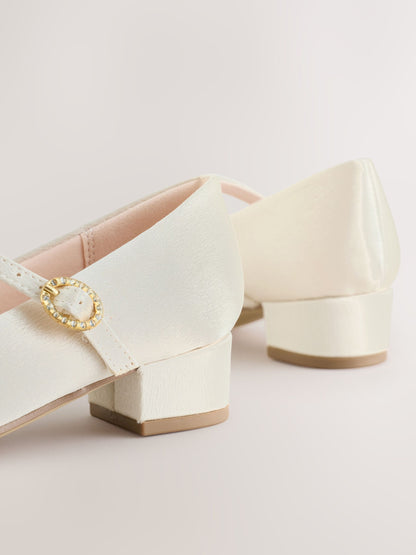 Ivory Standard Fit (F) Stain Resistant Satin Mary Jane Flower Girl Heeled Shoes image 6