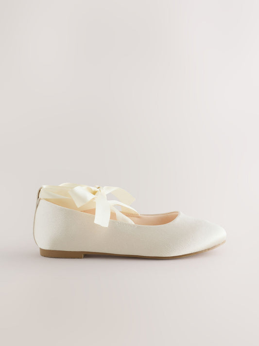 Dsiney Kidz - Ivory Satin Tie Ballerina Occasion Shoes image 2
