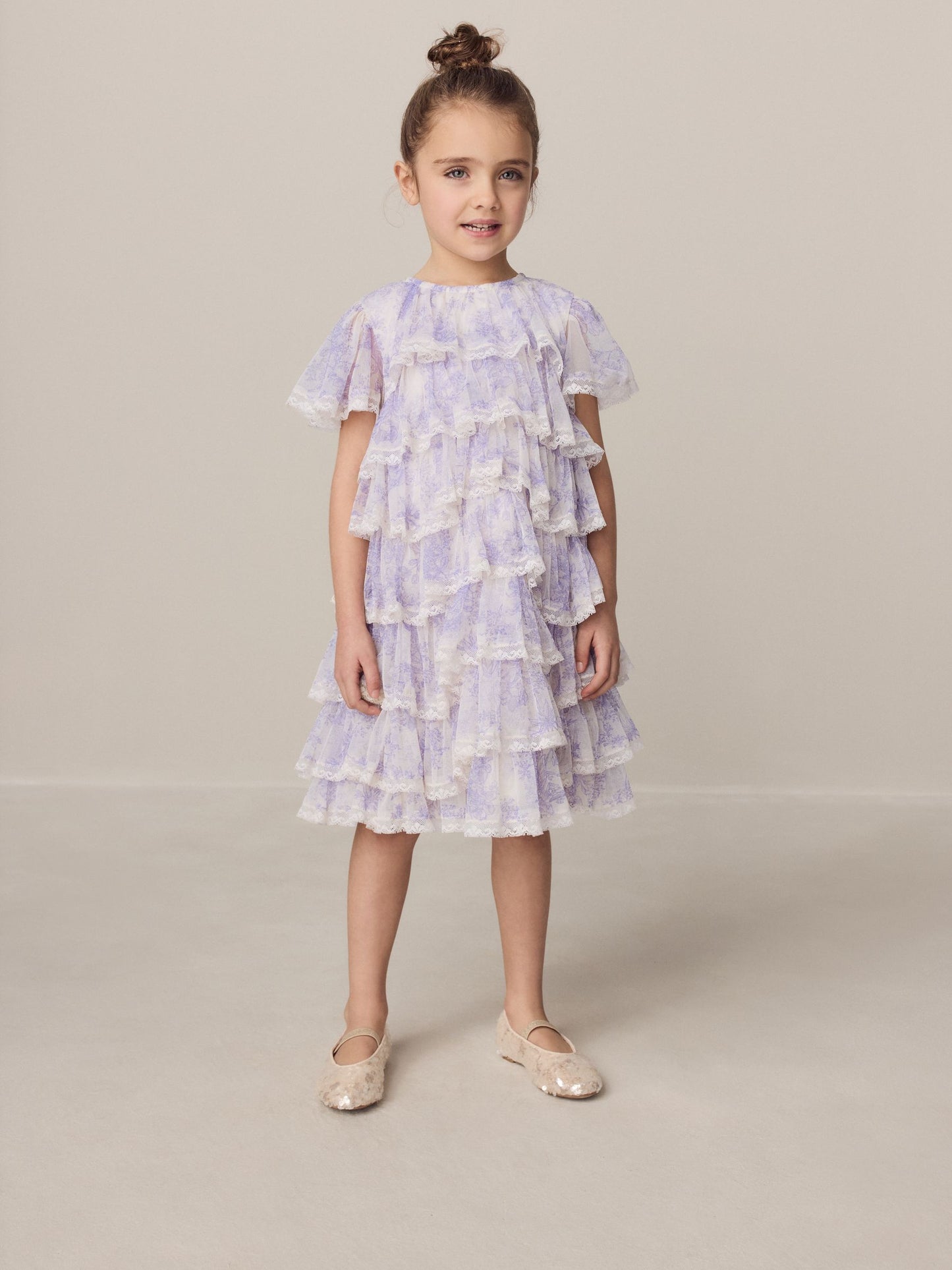 Laura Ashley White/Purple Tiered Tulle Dress image 1