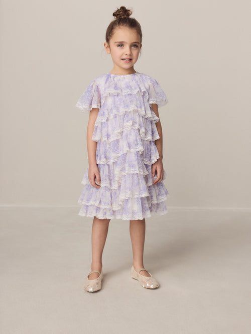 Laura Ashley White/Purple Tiered Tulle Dress image 1
