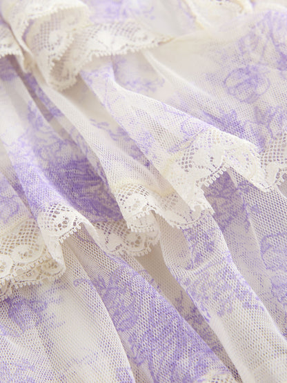 Laura Ashley White/Purple Tiered Tulle Dress image 10