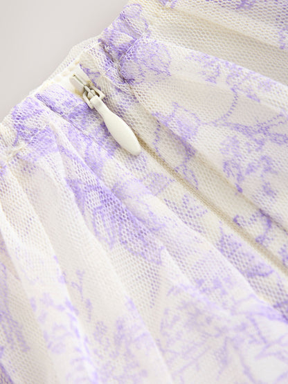 Laura Ashley White/Purple Tiered Tulle Dress image 11