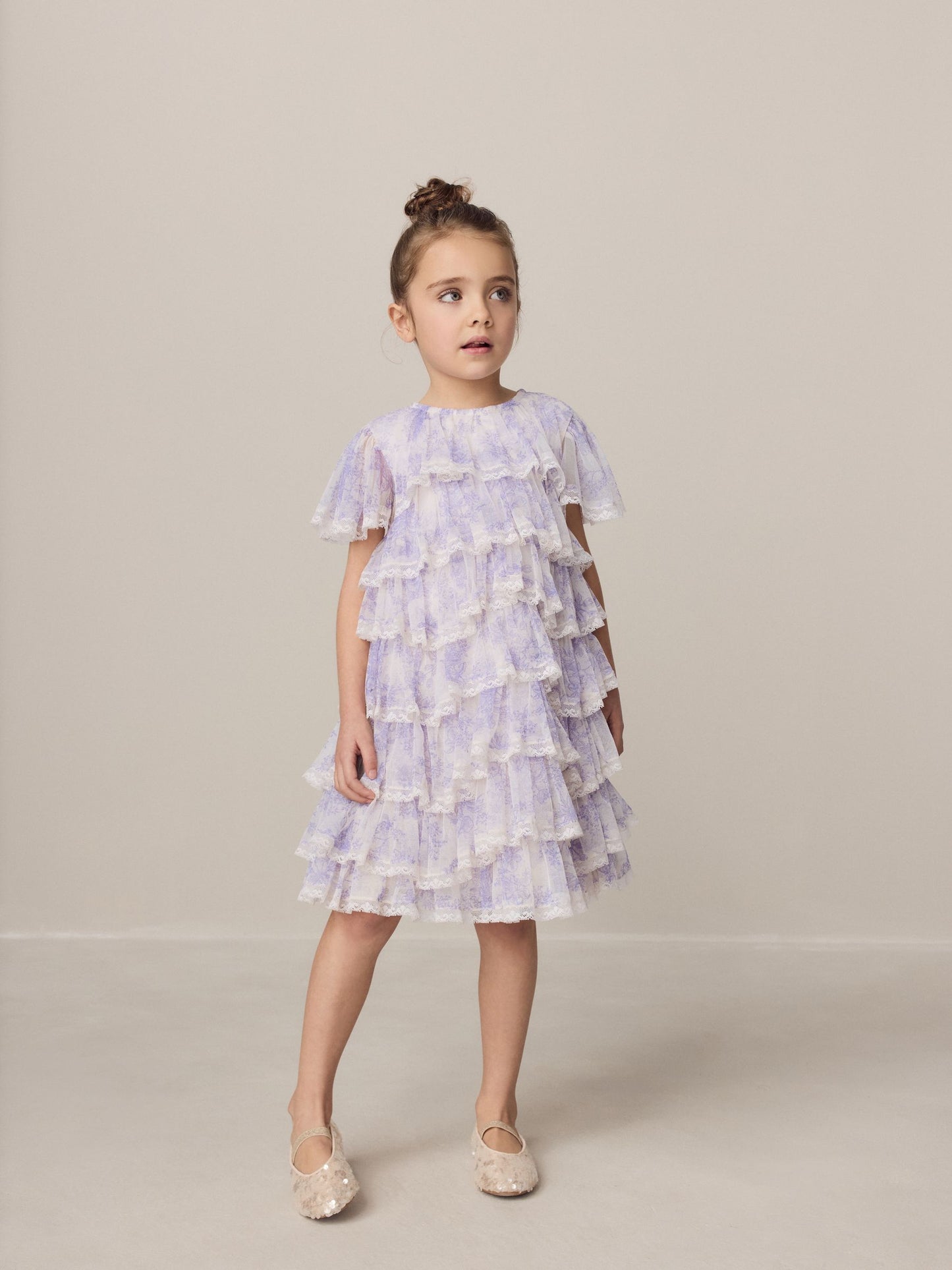 Laura Ashley White/Purple Tiered Tulle Dress image 2