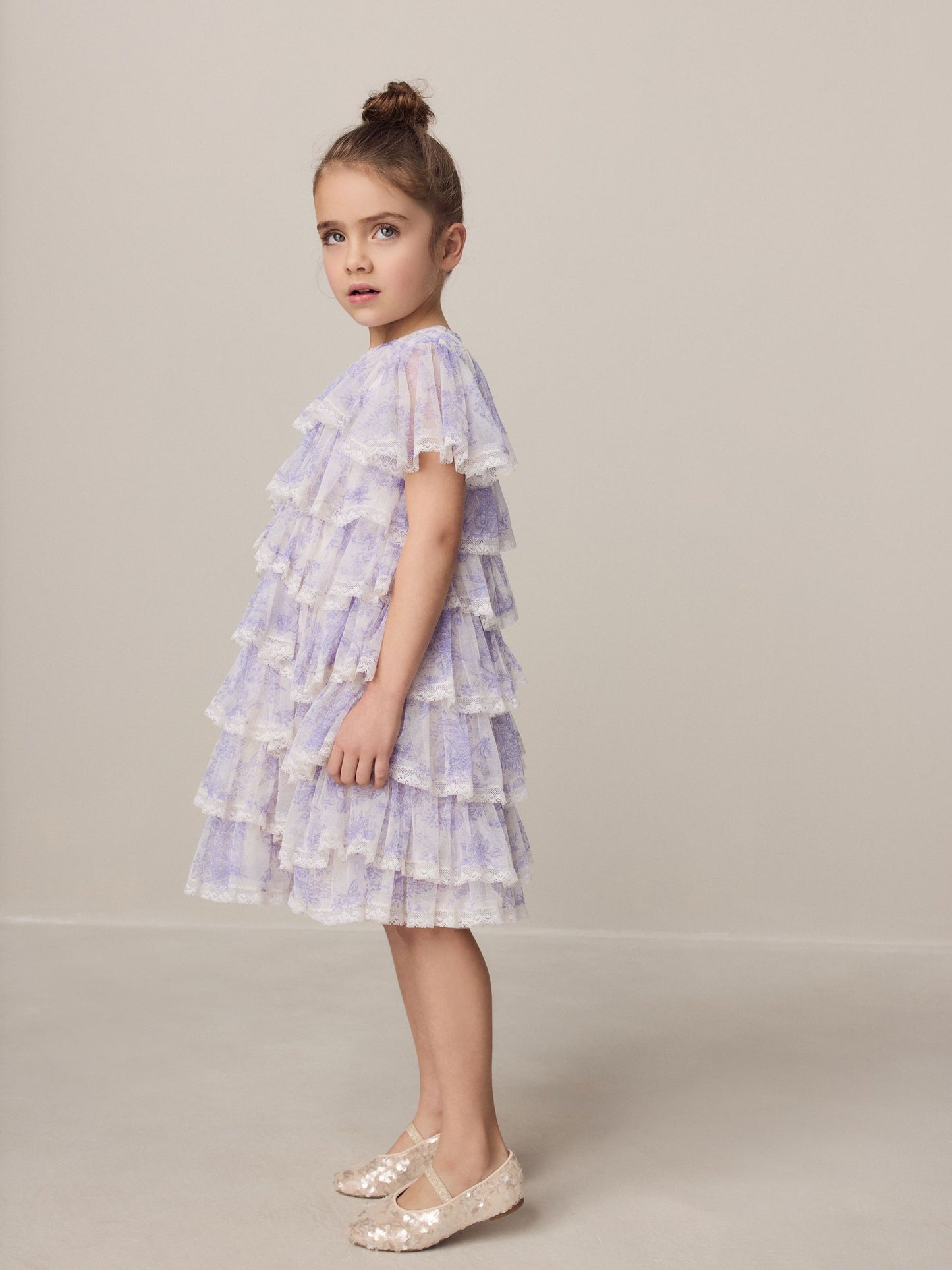 Laura Ashley White/Purple Tiered Tulle Dress image 3