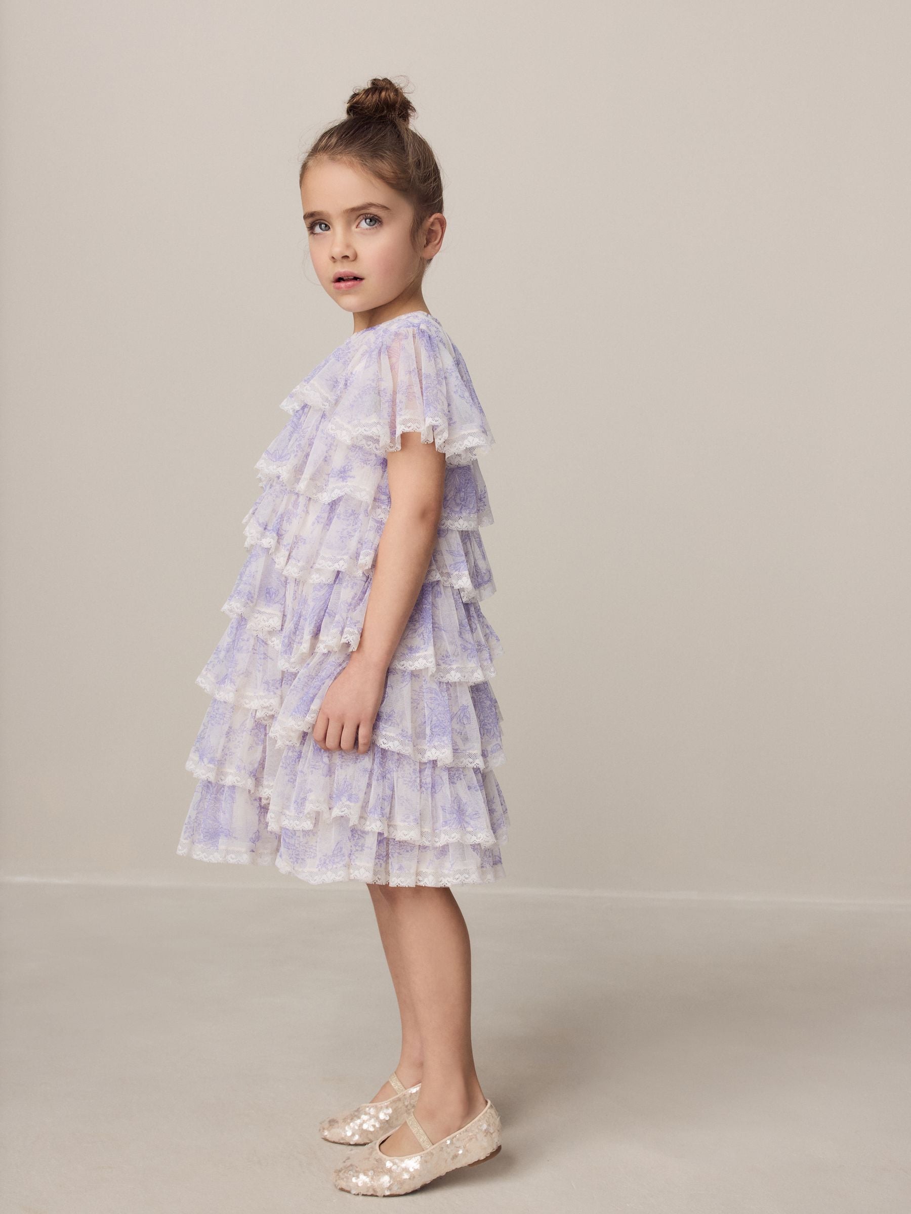 Laura Ashley White/Purple Tiered Tulle Dress image 3