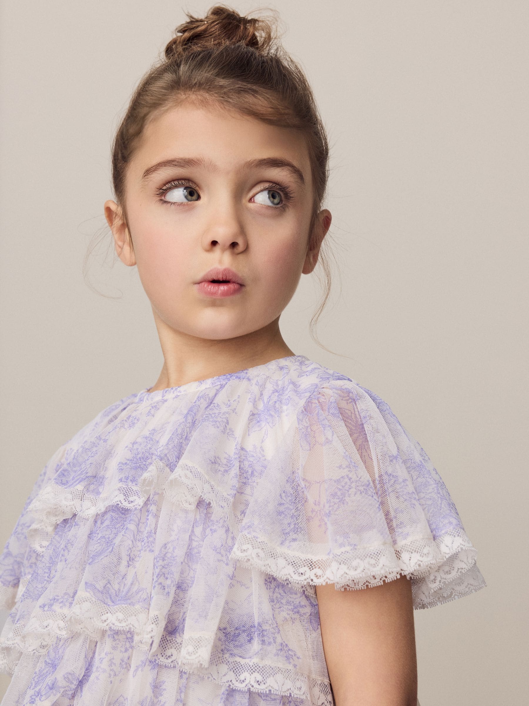 Laura Ashley White/Purple Tiered Tulle Dress image 5